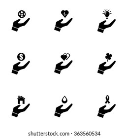 Vector black insurance hand icon set.