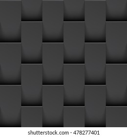 Vector black intertwined tile pattern background. Seamless geometric twisted interwoven design. 3D texture interior wall panel for graphic or website template