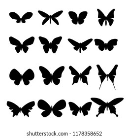 Vector black isolated butterfly silhouette set