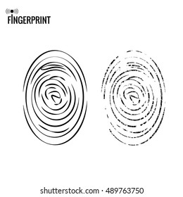 Vector black isolated fingerprint imitation on white background. Distressed fingerprint.