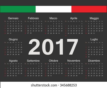 Vector black Italian circle calendar 2017. Week starts from Monday.