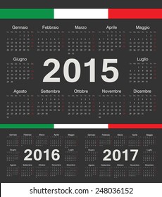 Vector black Italian circle calendars 2015, 2016, 2017. Week starts from Monday.