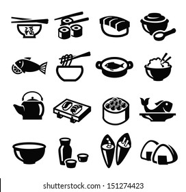 vector black japan food icon set on white