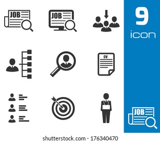 Vector black job search icons set on white background