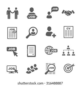 Vector black job search icons set, human resource and recruitment