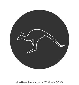 Vector black jumping kangaroo line icon silhouette isolated on white background