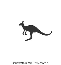 Vector black jumping kangaroo silhouette icon isolated on white background flat sign
