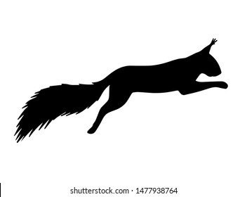 Vector black jumping squirrel silhouette isolated on white background