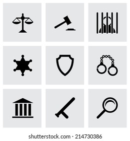 Vector black justice icons set on grey background