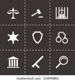 Vector black justice icons set on black background