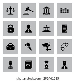 Vector black justice Icons set on grey background