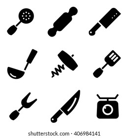 Vector black kitchen and cooking icons set.