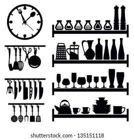 vector black kitchen icon set on white