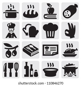 vector black kitchen icons set on gray