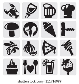 vector black kitchen icons set on gray