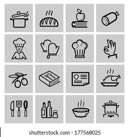 vector black kitchen icons set