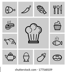 vector black kitchen icons set
