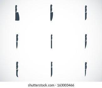 Vector black kitchen knife icons set