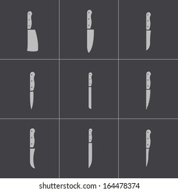 Vector black kitchen knife icons set