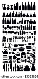 vector black kitchen tool icons set on white