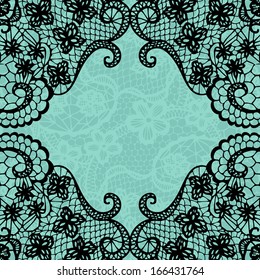 Vector black lace on texture, template.