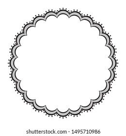 Vector black lacy circular frame. Isolated on white background.