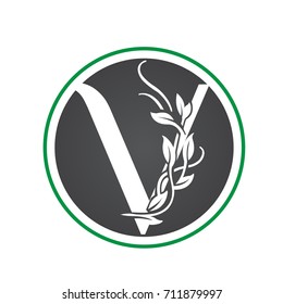 Vector Black Landscape Leaf Letter V Logo