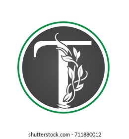 Vector Black Landscape Leaf Letter T Logo