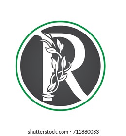 Vector Black Landscape Leaf Letter R Logo