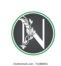 Vector Black Landscape Leaf Letter N Logo