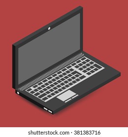 Vector black laptop icon. Laptop isolated. Isometric computer laptop