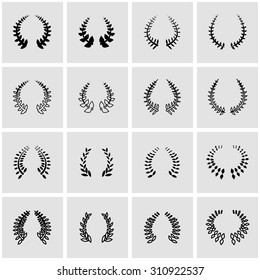Vector black laurel wreaths icon set.