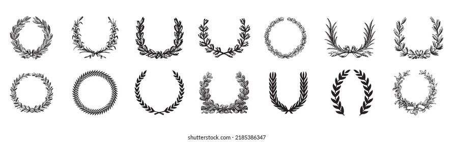 Vector black laurel wreaths icons set. Laurel Wreaths Vector Illustration