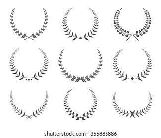Vector black laurel wreaths icons set.