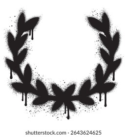 Vector black laurels in graffiti style. Circular foliate laurels branches. Laurel wreath silhouette. Trophy crest.