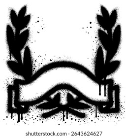 Vector black laurels in graffiti style. Circular foliate laurels branches. Laurel wreath silhouette. Trophy crest.