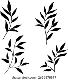 vector black leaf icon set