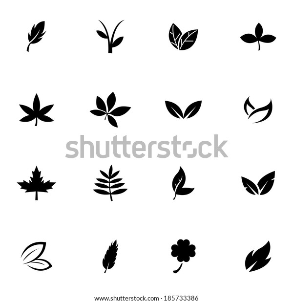 Vector Black Leaf Icons Set White Stock Vector (Royalty Free) 185733386