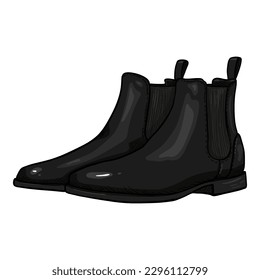 Vector Black Leather Shoes. Cartoon Classic Chelsea Boots