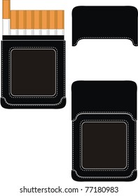 Vector black leather trendy stylish cigarette case with cigarettes - set, an isolated illustration  on white background