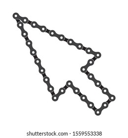 Vector black left arrow sign created from bike chain. Isolated on white background.