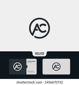 Vector Black Letter AC with business card template. Monogram icon symbol for Business, Technology, Corporate Identity. Initial Logo AC, Elegant corporate identity, Simple elegant Logo AC.
