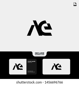Vector Black Letter AE with business card template. Monogram icon symbol for Business, Technology, Corporate Identity. Initial Logo AE, Elegant corporate identity, Simple elegant Logo AE.