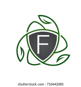 Vector Black Letter F Plant Shield Logo