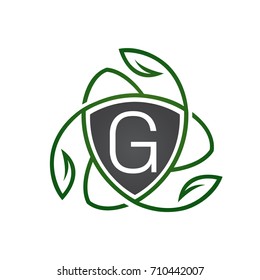 Vector Black Letter G Plant Shield Logo