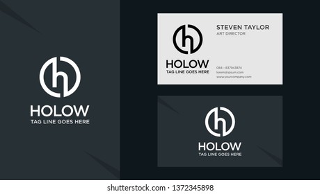 Vector Black Letter H with business card template. Graphic fork icon symbol for Business, Technology, Corporate Identity. Initial Logo h, Elegant corporate identity, Simple elegant Logo H.