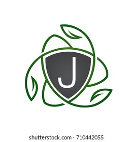 Vector Black Letter J Plant Shield Logo