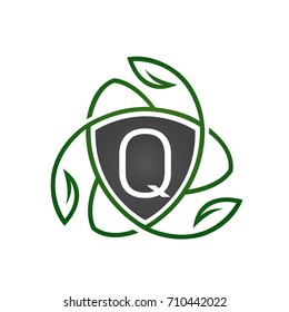 Vector Black Letter Q Plant Shield Logo