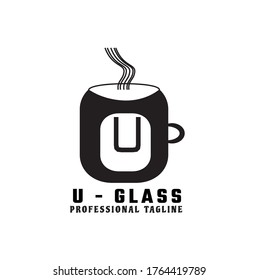 Vector black Letter U logo templates isolated on white background. Modern glass Design. 