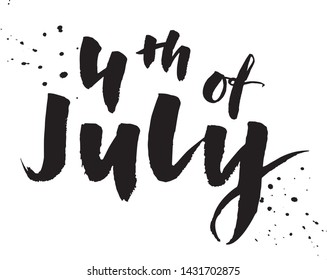 Vector black lettering for 4th of July with splashes isolated on white background